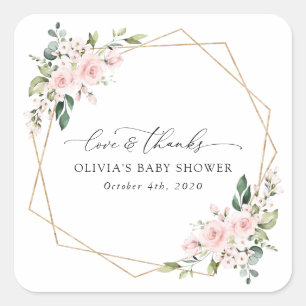 Sticker Carré Fleurs Rouges, Fleurs Roses, Boho, Baby shower