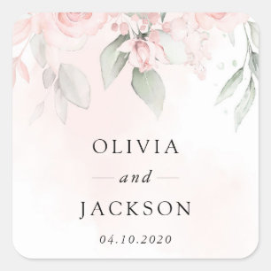 Sticker Carré Fleurs Rouges, Fleurs Roses, Verdure, Mariage