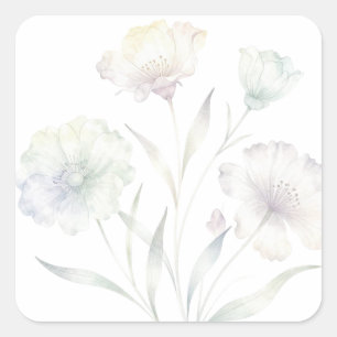 Sticker Carré Fleurs sauvages au pastel tendre aquarelle grâce