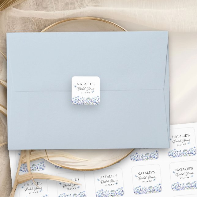 Sticker Carré Fleurs Sauvages Bleues Douce Douceur Florale (Floral stickers from my Blue Wildflower Bridal Shower Collection)