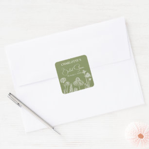 Sticker Carré Fleurs Sauvages de Mousse Esquisse Fête de Mariage