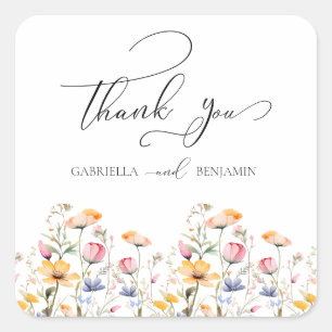 Sticker Carré Fleurs sauvages de prairie à l'aquarelle Mariage M