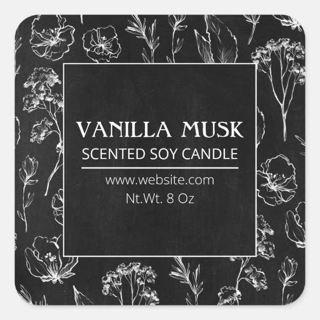 Sticker Carré Fleurs sauvages de tableau noir Soy Candle Étiquet (Devant)