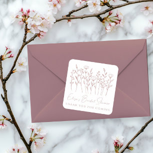 Sticker Carré Fleurs Sauvages Délicates Art Linéaire Rose Fête d