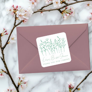 Sticker Carré Fleurs Sauvages Délicates Lignées Art Vert Baby Sh