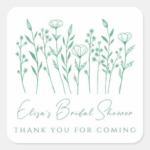 Sticker Carré Fleurs Sauvages Délicates Lignées Art Vert Baby Sh