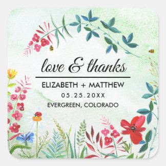 Sticker Carré Fleurs Sauvages d'Été Merci Mariage
