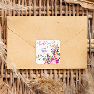 Sticker Carré Fleurs sauvages modernes merci douche nuptiale