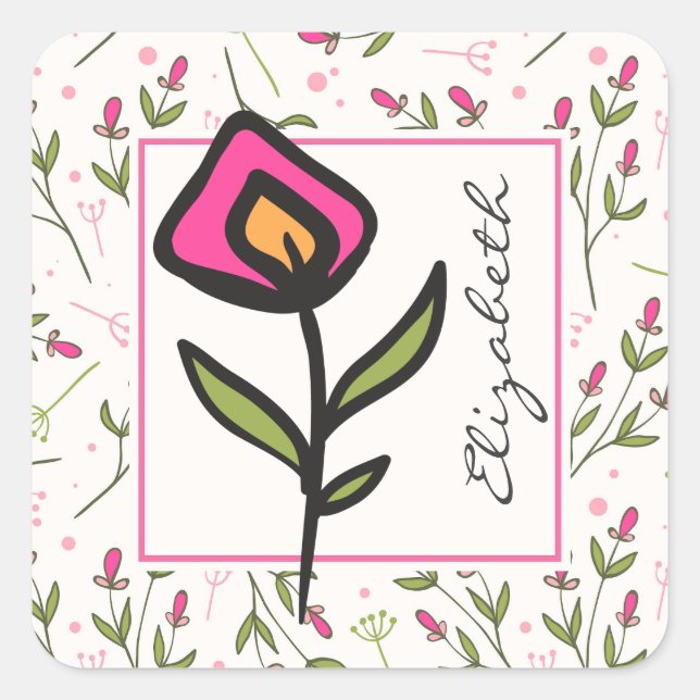 Sticker Carré Fleurs sauvages - Pétales roses et orange Personna (Devant)