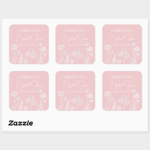 Sticker Carré Fleurs sauvages roses croquées Fête de mariage flo