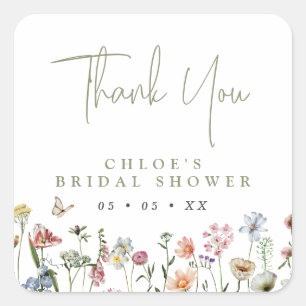 Sticker Carré Fleurs sauvages rustiques Merci de Fête des mariée