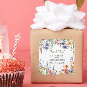 Sticker Carré Fleurs Sauvages Vibrantes Mariage Élégant Remercie
