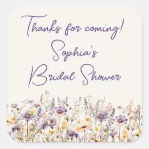 Sticker Carré Fleurs sauvages violettes Faveurs de douche Floral
