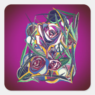 Sticker Carré Fleurs, sur un arrière - plan violet