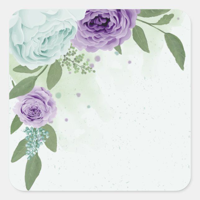 Sticker Carré fleurs violettes bleues verdure botanique (Devant)