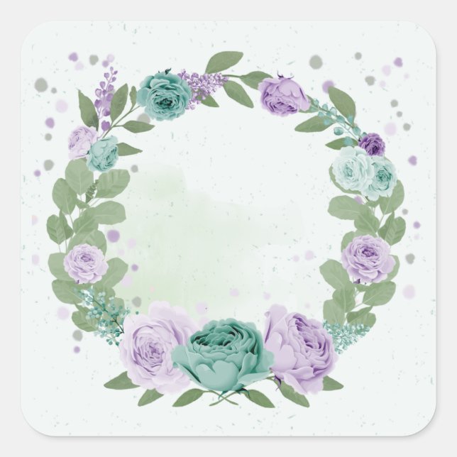 Sticker Carré fleurs violettes bleues verdure botanique carré (Devant)
