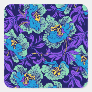 Sticker Carré Fleurs violettes et bleues William Morris