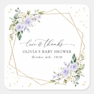 Sticker Carré Fleurs violettes, Fleurs blanches, Bohème, Baby Sh