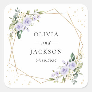 Sticker Carré Fleurs violettes, Fleurs blanches, Boho, Mariage