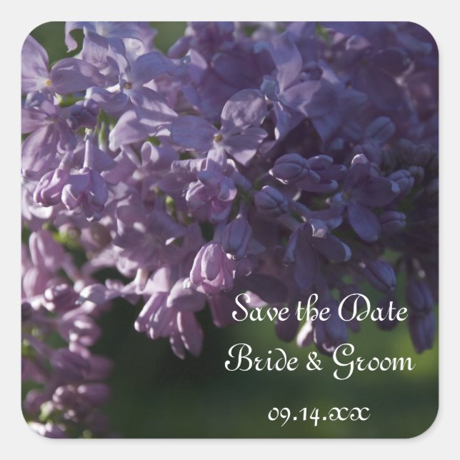 Sticker Carré Fleurs violettes Lilac Mariage Enregistrer la date (Devant)