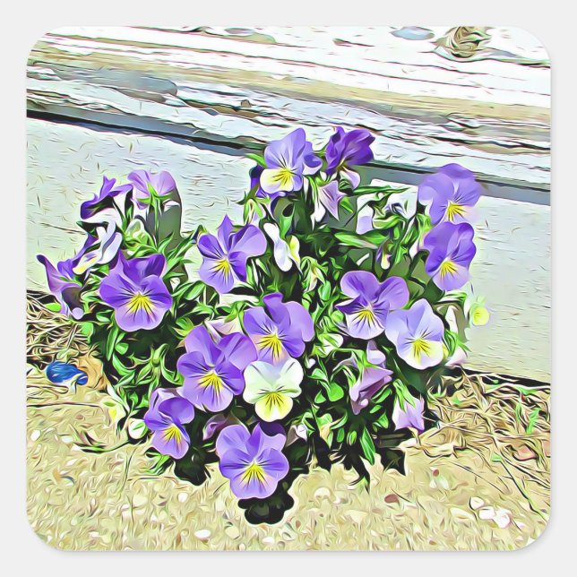 Sticker Carré Fleurs violettes Météo rustiques Escaliers Peints (Devant)