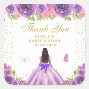 Sticker Carré Fleurs violettes pour une princesse à peau foncée 