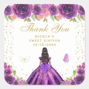 Sticker Carré Fleurs Violettes Princesse à Peau Foncé Sweet Sixt