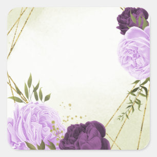Sticker Carré fleurs violettes vert feuille mariage