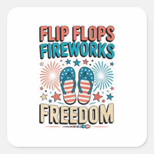 Sticker Carré Flip Flops, Feu d'artifice, Liberté - Été patrioti