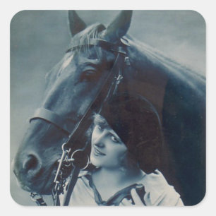 Sticker Carré Flirt français - Glamour Girl et son cheval