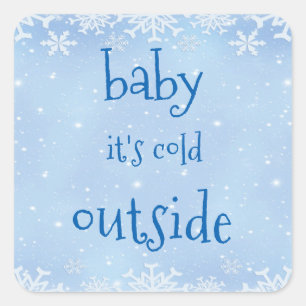 Sticker Carré Flocon de neige bleu Noël Bébé il fait froid dehor