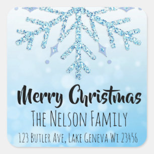 Sticker Carré Flocon de neige bleu Noël personnalisé