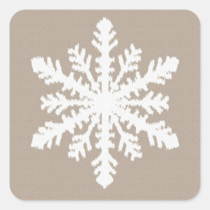 Sticker Carré Flocon de neige Ikat - Taupe tan et blanc