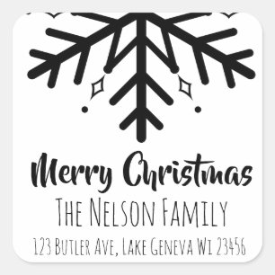 Sticker Carré Flocon de neige noir et blanc Noël personnalisé