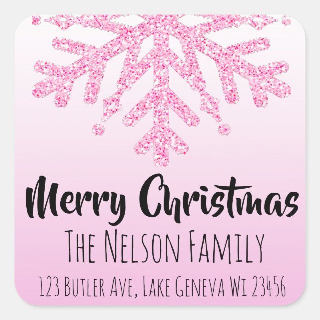 Sticker Carré Flocon de neige rose Noël personnalisé (Devant)