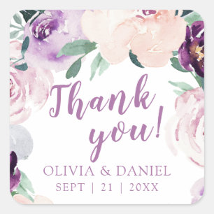 Sticker Carré Floraison botanique violet Mariage floral merci