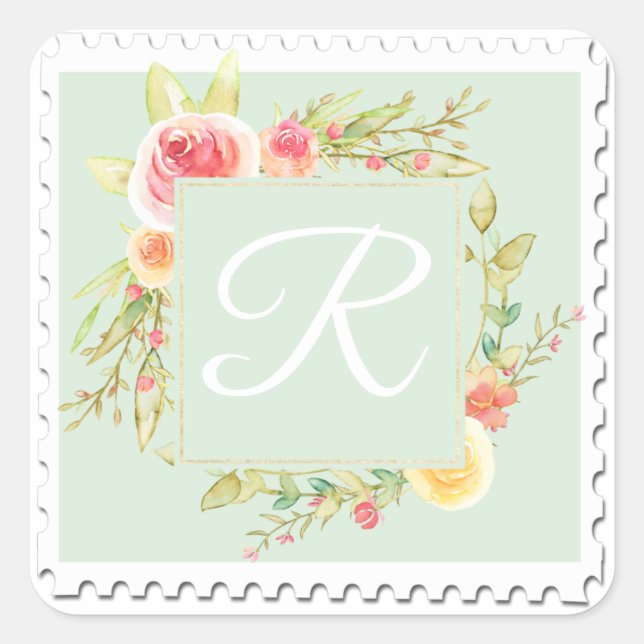 Sticker Carré Floral Aquarelle (Devant)