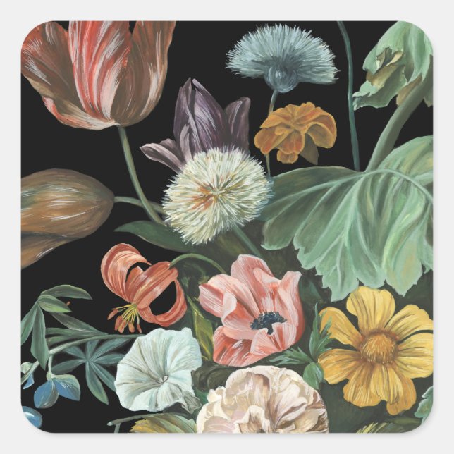 Sticker Carré Floral baroque - Bouquet de fleurs (Devant)