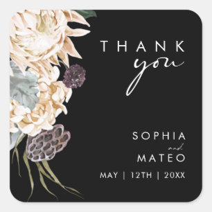 Sticker Carré Floral blanc   Mariage Merci noir