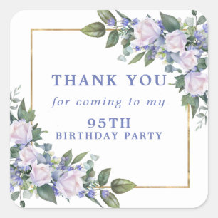 Sticker Carré Floral bleu blanc 95e Merci d'anniversaire