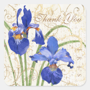 Sticker Carré Floral bleu Iris or Damask Merci