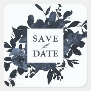 Sticker Carré Floral bleu rustique Enregistrer le Mariage de dat