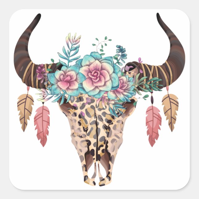 Sticker Carré Floral Bull Empreinte de léopard occidental (Devant)