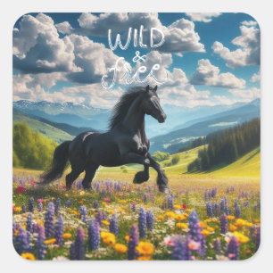 Sticker Carré Floral/cheval de printemps/étalon