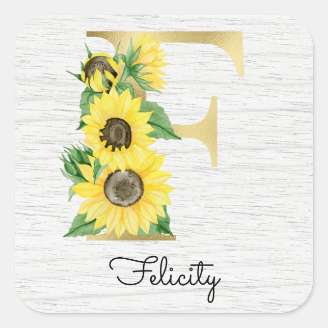 Sticker Carré Floral de tournesol monogramme F initial (Devant)