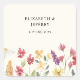 Sticker Carré Floral Elegant Boho Fleur sauvage d'été Mariage