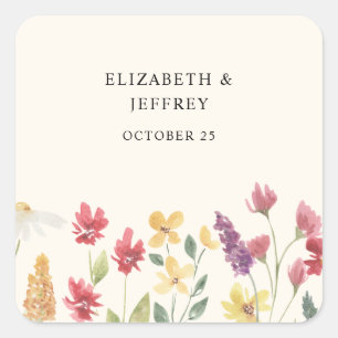 Sticker Carré Floral Elegant Boho Fleur sauvage d'été Mariage