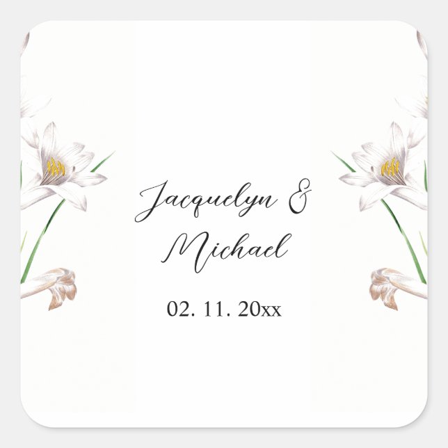 Sticker Carré Floral Elegant Chic Cute Calligraphie Ajouter Nom (Devant)