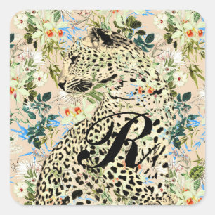 Sticker Carré Floral empreinte de léopard tropical hawaïen