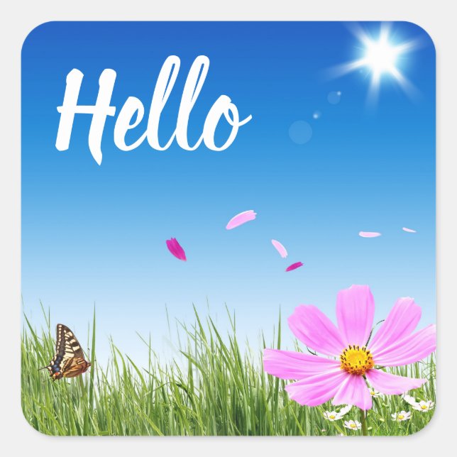 Sticker Carré Floral Hello Daisy Papillon Amitié (Devant)